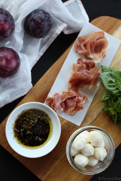 Plum, Mozzarella and Prosciutto Salad on fox and Briar