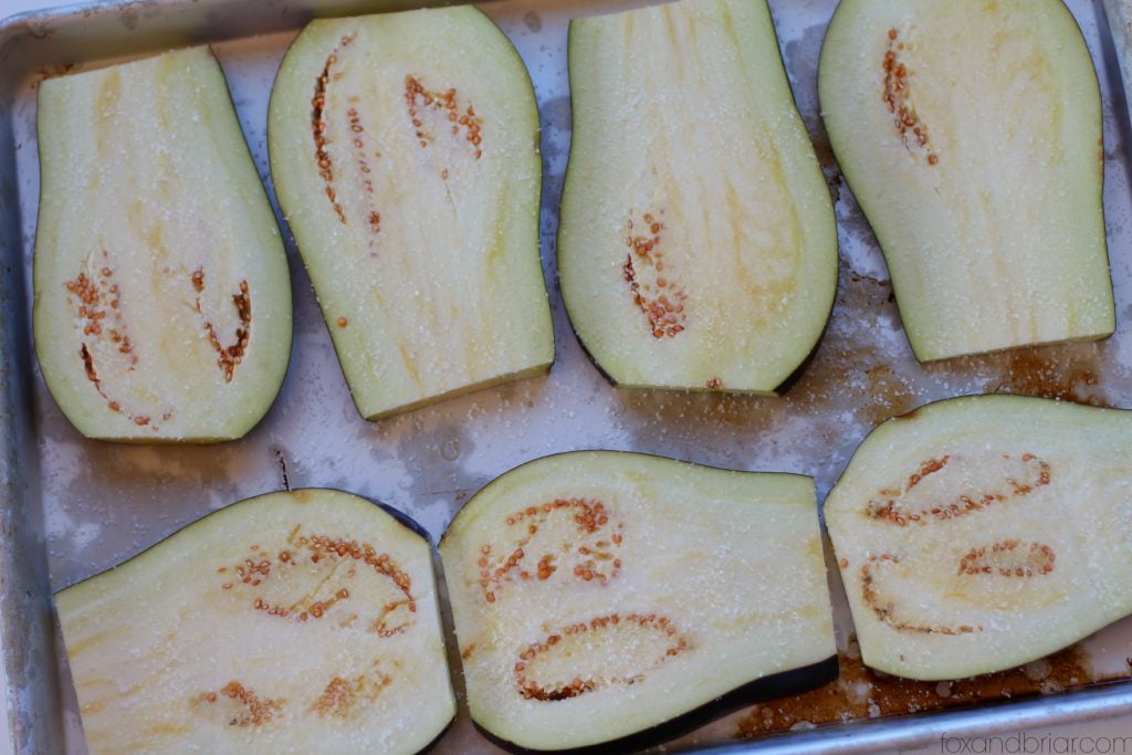Sliced Eggplant sweating it out