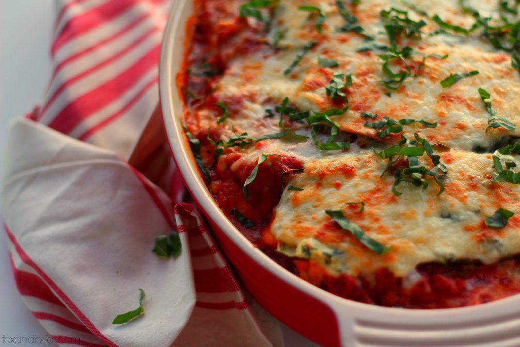 Hearty Eggplant lasagna - low carb and gluten free, we use eggplant instead of boodles for a hearty and satisfying meal!