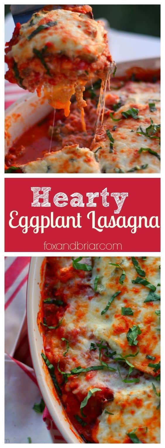 Hearty Eggplant lasagna - low carb and gluten free, we use eggplant instead of noodles for a hearty and satisfying meal!