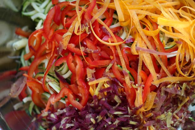 Rainbow Cashew Zoodles with Sesame Grilled Chicken