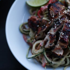 Rainbow Cashew Zoodles with Sesame Grilled Chicken