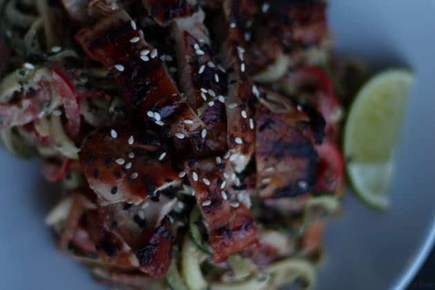 Rainbow Cashew Zoodles with Sesame Grilled Chicken