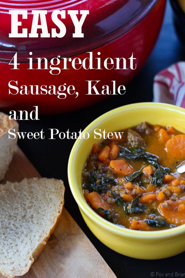 Easy 4 ingredient Sausage, Kale and Sweet Potato Stew