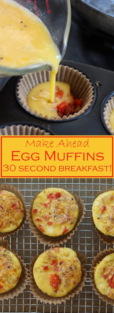 Healthy Breakfast Make Ahead Egg Muffins - These oven baked egg muffins are easy to make ahead and reheat. What a great way to have a hot, quick and protein packed breakfast on a busy morning!