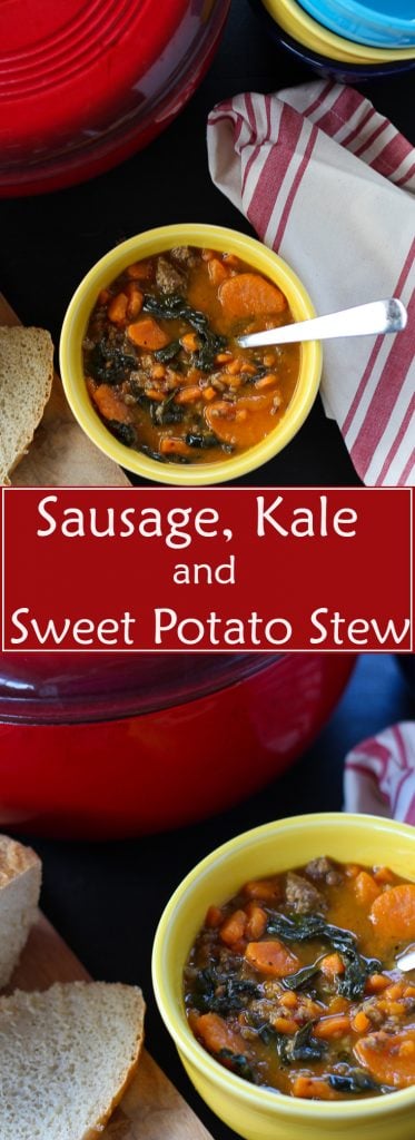 Easy 4 ingredient Sausage, Kale and Sweet Potato Stew