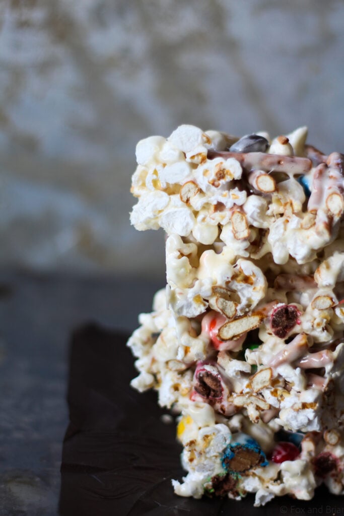 Marshmallow popcorn bars that are stuffed with treats. Plus I made you a playlist!