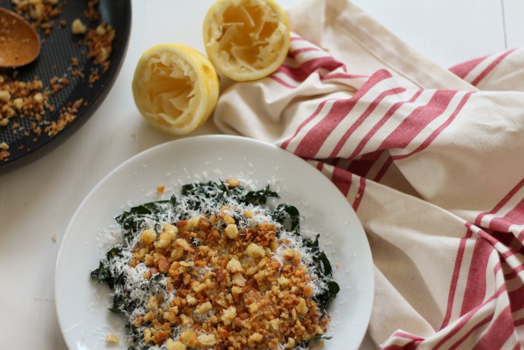 This simple kale salad has 5 ingredients, but it is THE BEST! Based on a salad I had at the fabulous Ava Gene's restaurant in Portland, OR. The kale is massaged, so it is tender, the cheese gives tons of flavor, and homemade breadcrumbs give the perfect crunch.