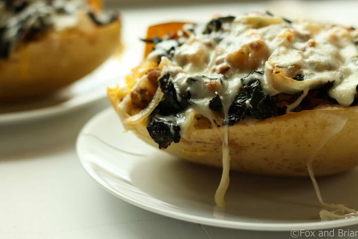 Sausage and Kale Spaghetti Squash Boats