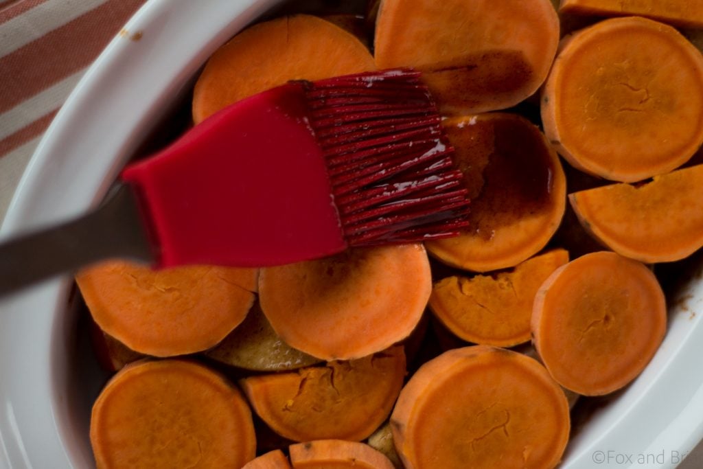 This healthier sweet potato casserole is sweetened with maple syrup. Perfect for your Thanksgiving table!