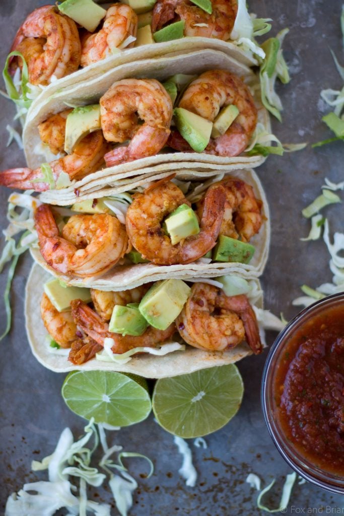 These chili lime shrimp tacos are super flavorful and take less than 30 minutes to make.