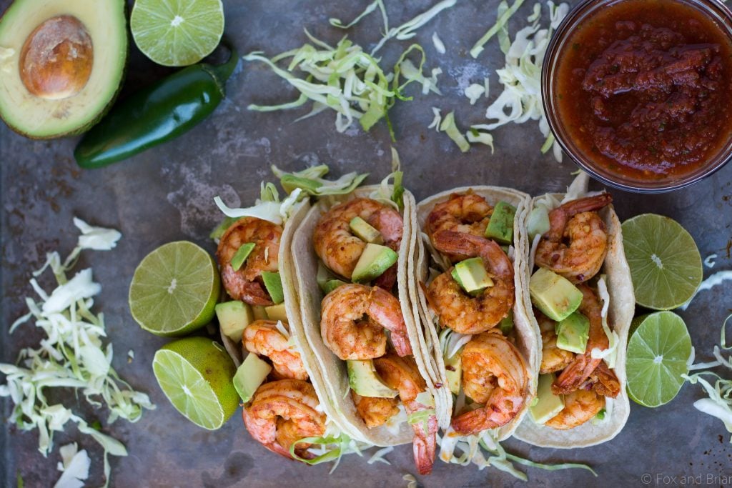 These chili lime shrimp tacos are super flavorful and take less than 30 minutes to make.