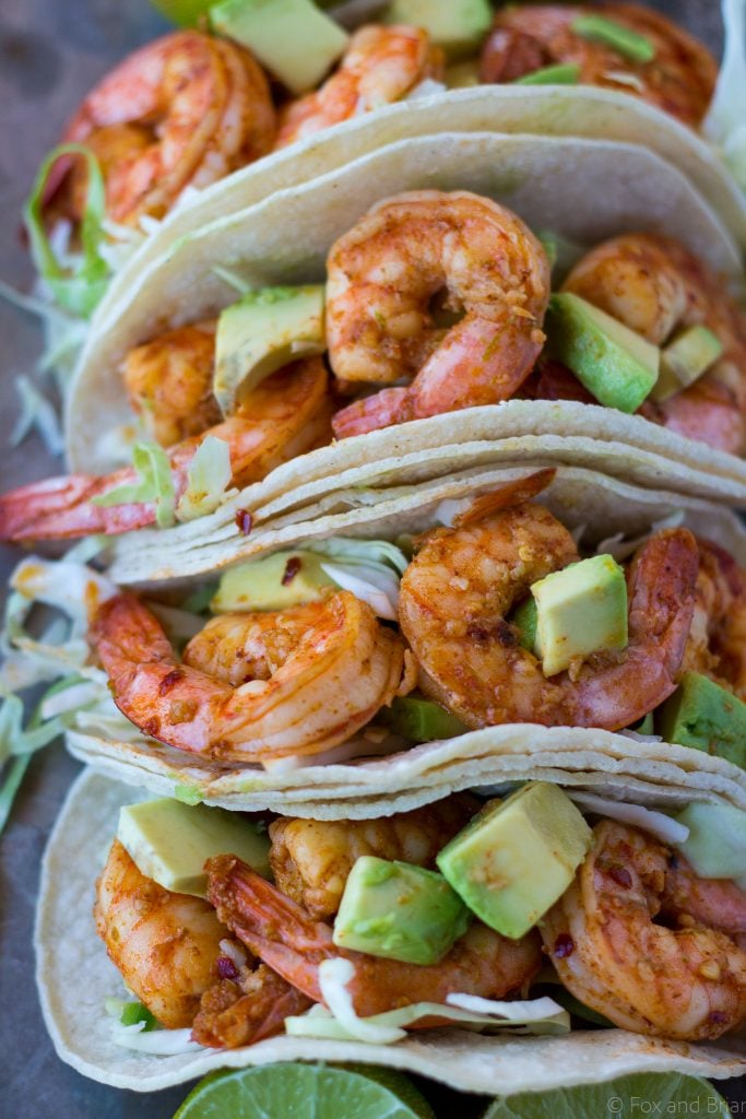 These chili lime shrimp tacos are super flavorful and take less than 30 minutes to make.