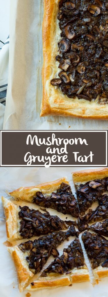 This savory mushroom and gruyere tart would make and easy and elegant appetizer or light meatless dinner. 