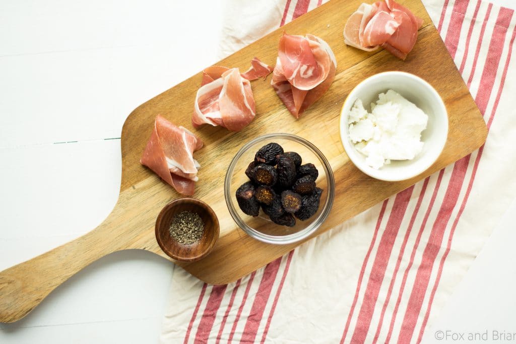 This Fig, Goat Cheese and Prosciutto Bruschetta is a delicious but quick and easy appetizer. The sweetness of the figs, tangy goat cheese and salty prosciutto are a perfect match!