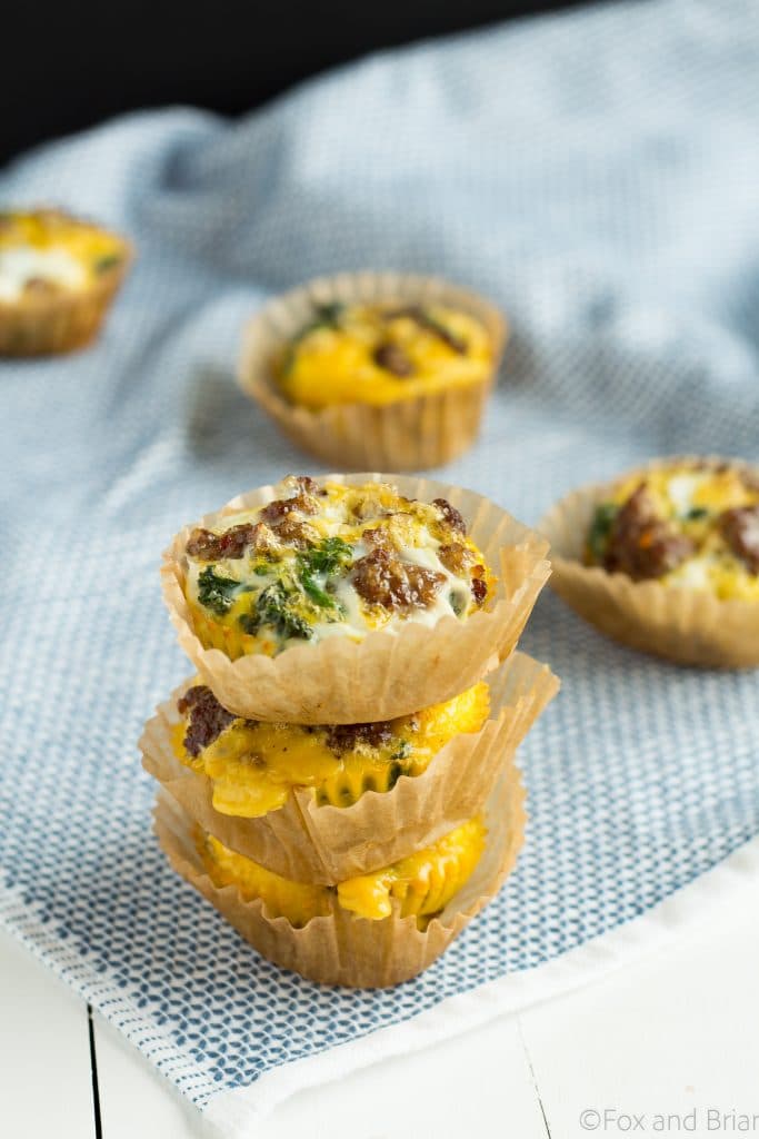 These sausage and kale egg make ahead egg muffins are a low carb, grain free, high protein breakfast that you can make ahead and store in the fridge., On busy mornings, just heat them up and have a quick healthy breakfast.