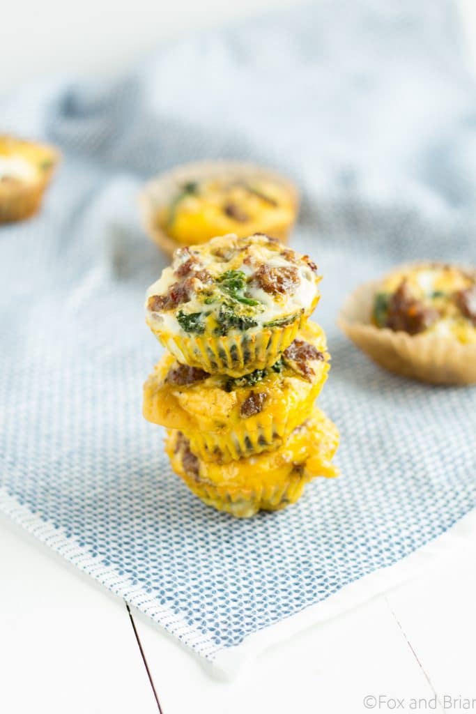These sausage and egg make ahead muffins are a low carb, grain free, high protein breakfast that you can make ahead and store in the fridge., On busy mornings, just heat them up and have a quick healthy breakfast.