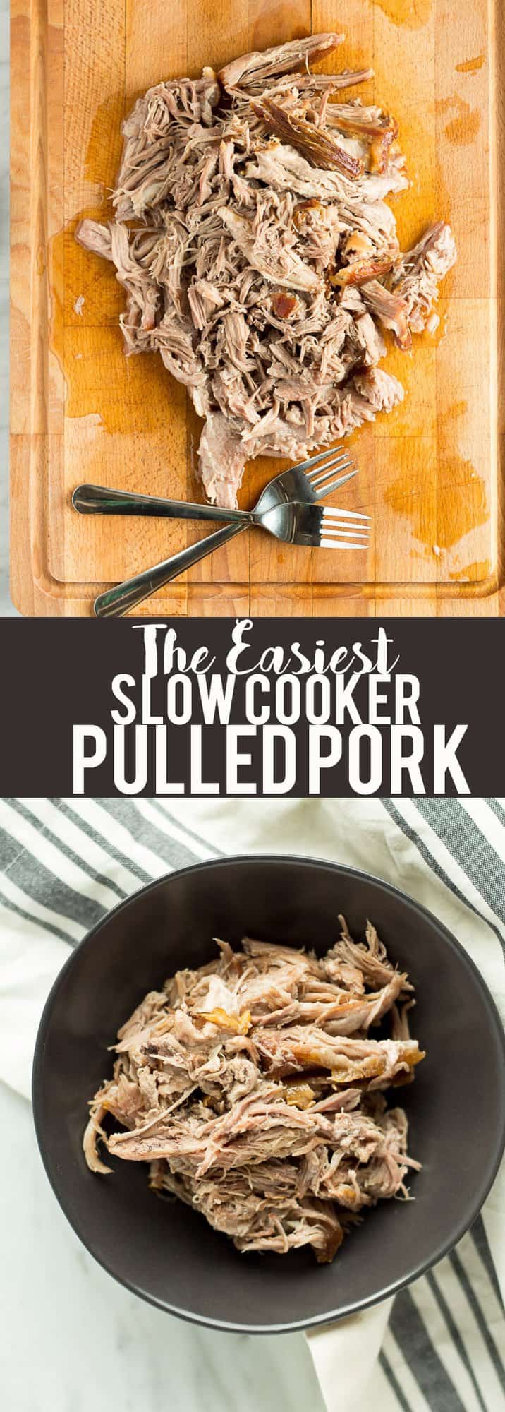 This is the easiest slow cooker pulled pork, but it tastes unbelievable! Make a huge batch and freeze some of it to put on sandwiches or pizza, in soup, tacos, fried rice and more! 