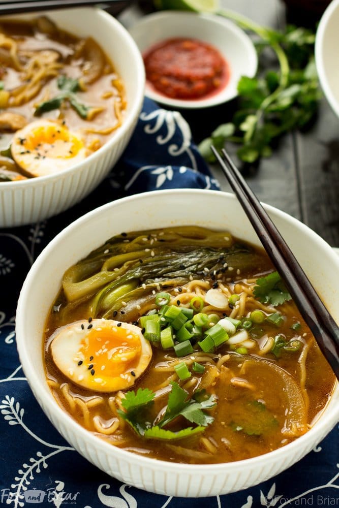 This Easy Chicken Ramen can be made at home in about 30 minutes! A flavorful broth with chicken and noodles, and don't forget the ramen egg!