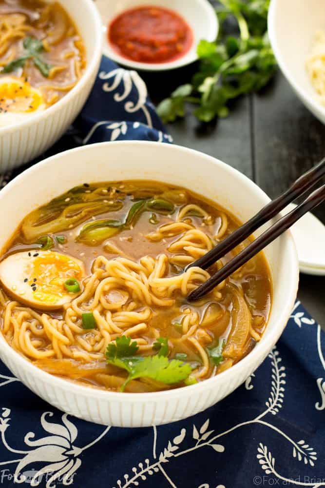 This Easy Chicken Ramen can be made at home in about 30 minutes! A flavorful broth with chicken and noodles, and don't forget the ramen egg!