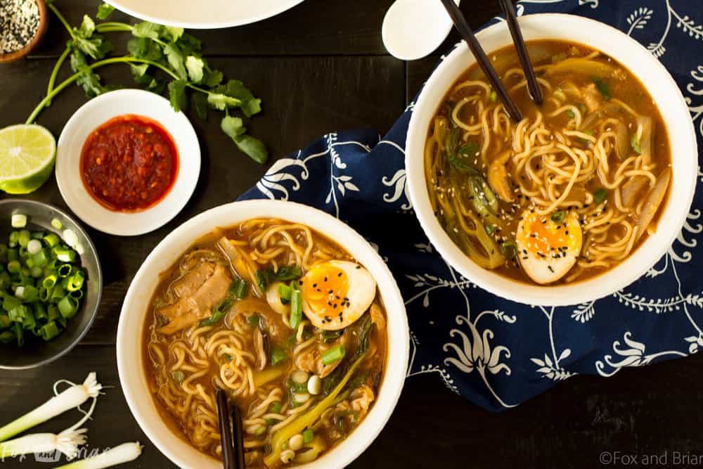 This Easy Chicken Ramen can be made at home in about 30 minutes! A flavorful broth with chicken and noodles, and don't forget the ramen egg!