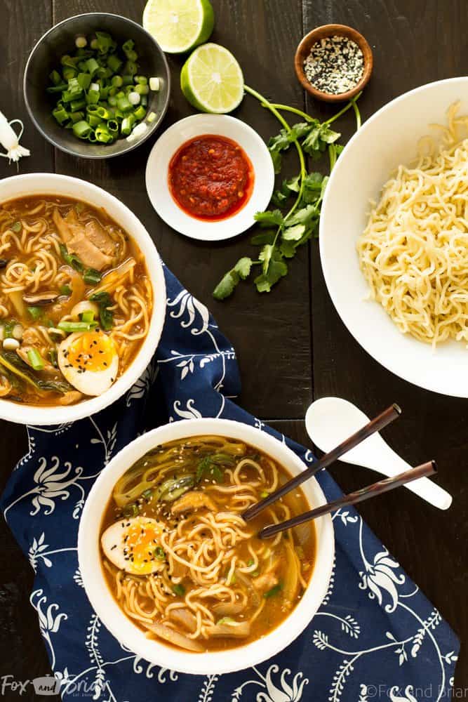 This Easy Chicken Ramen can be made at home in about 30 minutes! A flavorful broth with chicken and noodles, and don't forget the ramen egg!