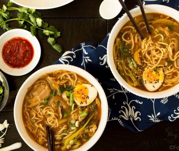 This Easy Chicken Ramen can be made at home in about 30 minutes! A flavorful broth with chicken and noodles, and don't forget the ramen egg!