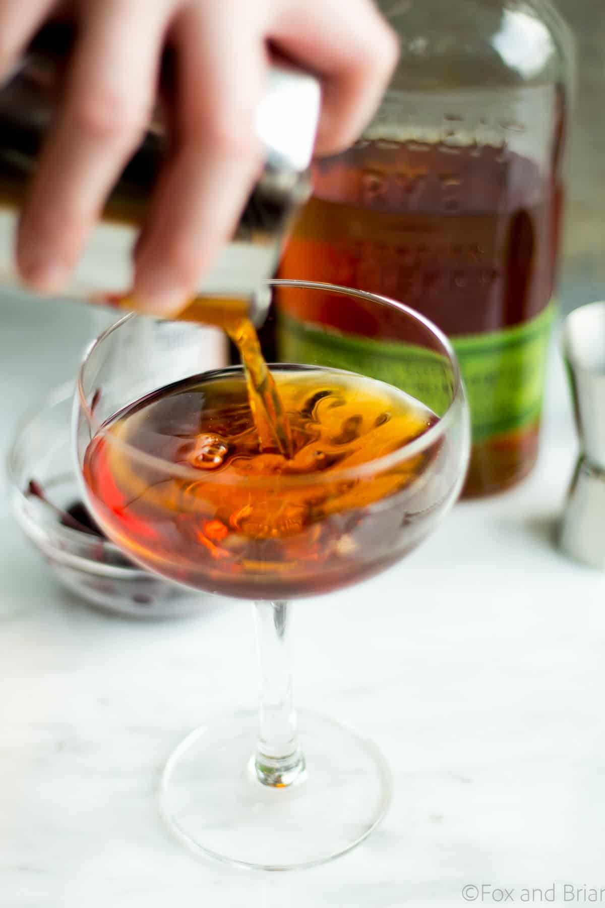 This classic Manhattan cocktail is classic for a reason! Rye whiskey, sweet vermouth plus a secret ingredient that gives a little twist on the original!