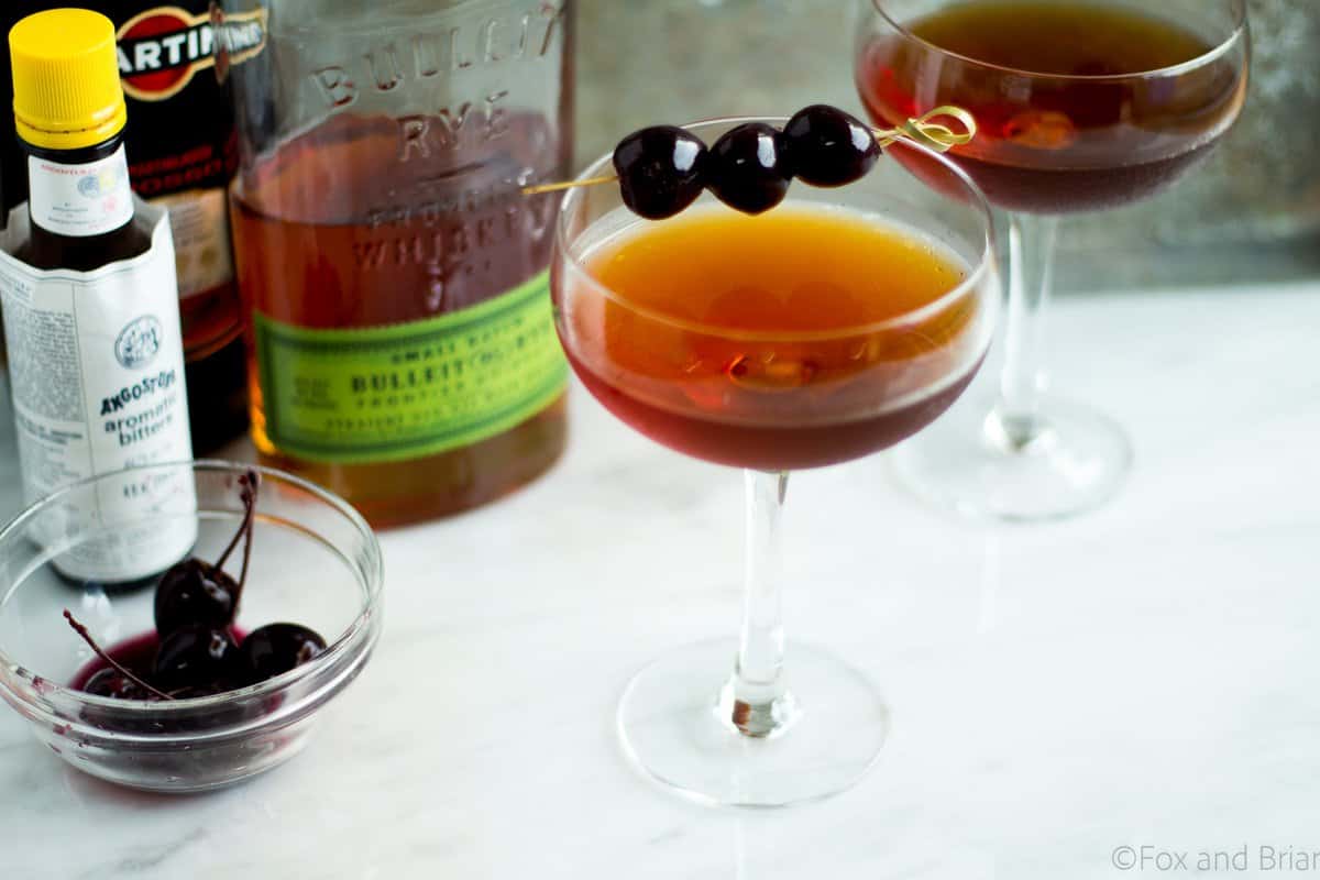 This classic Manhattan cocktail is classic for a reason! Rye whiskey, sweet vermouth plus a secret ingredient that gives a little twist on the original!