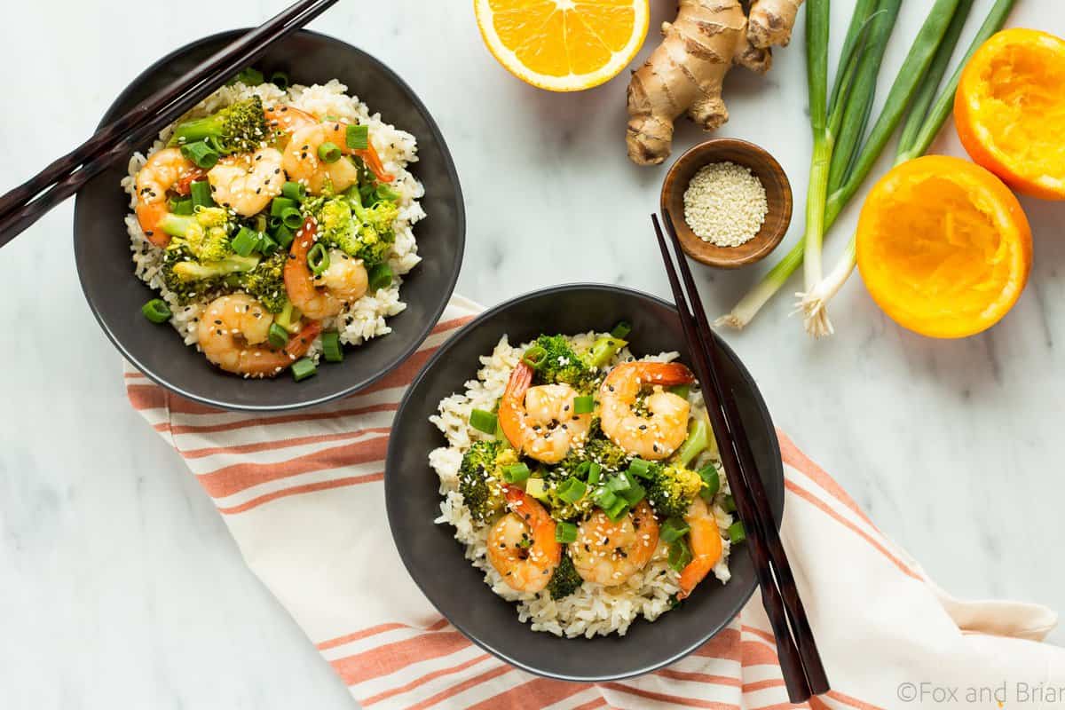 This healthier orange Sesame Shrimp is a quick and flavorful weeknight dinner!