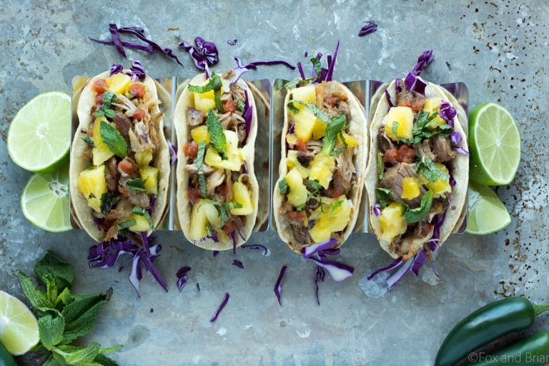 Slow Cooker Pork Tacos with Pineapple Mint Salsa Fox and Briar