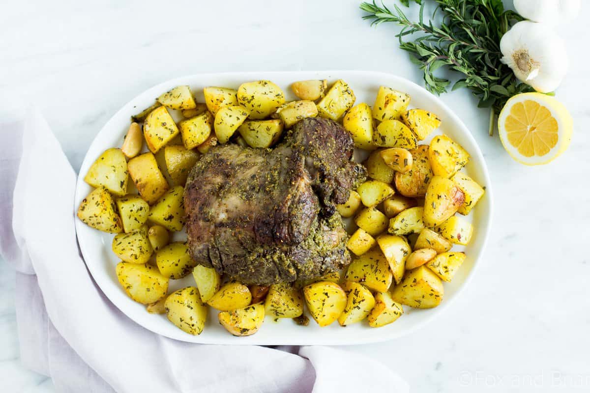 This delicious Fresh Herb boneless Leg of Lamb is smothered in a mixture of fresh herbs and garlic and then roasted to perfection. Perfect for a spring celebration dinner!