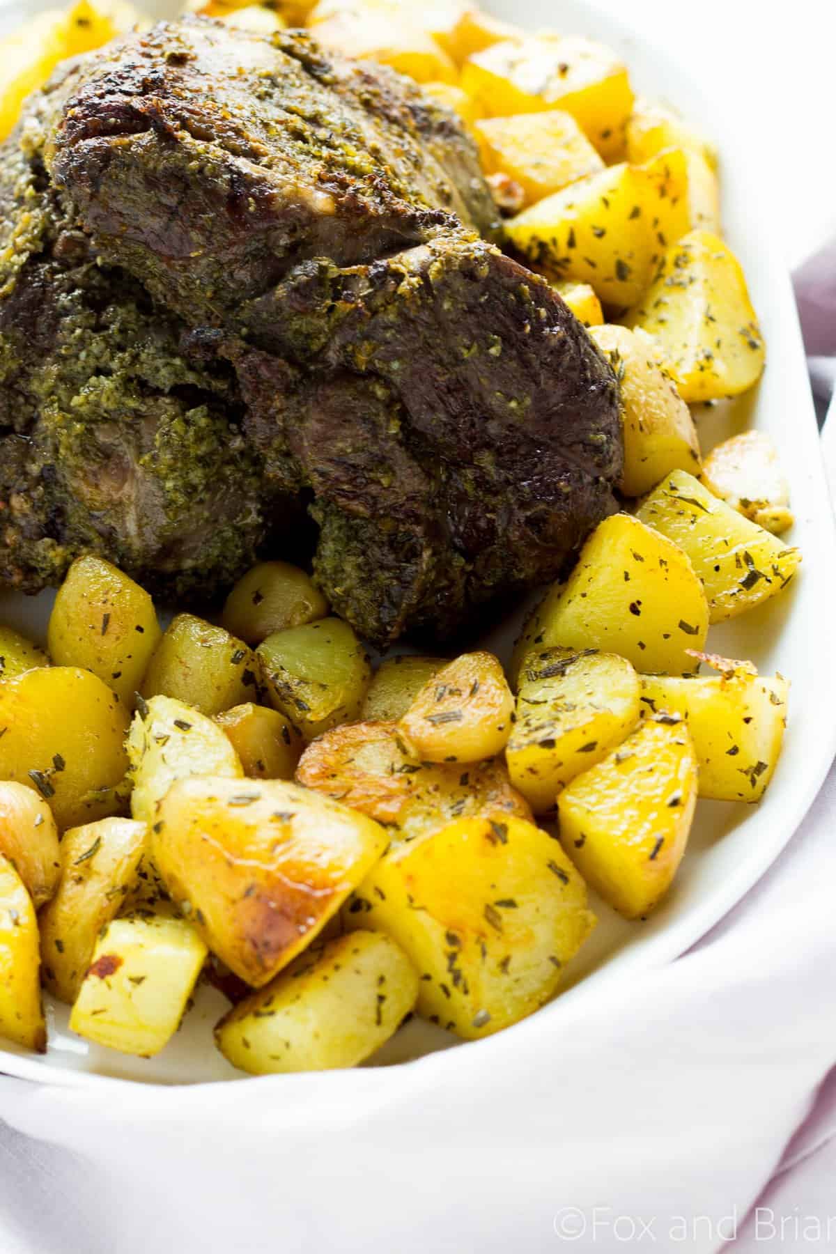 This delicious Fresh Herb boneless Leg of Lamb is smothered in a mixture of fresh herbs and garlic and then roasted to perfection. Perfect for a spring celebration dinner!