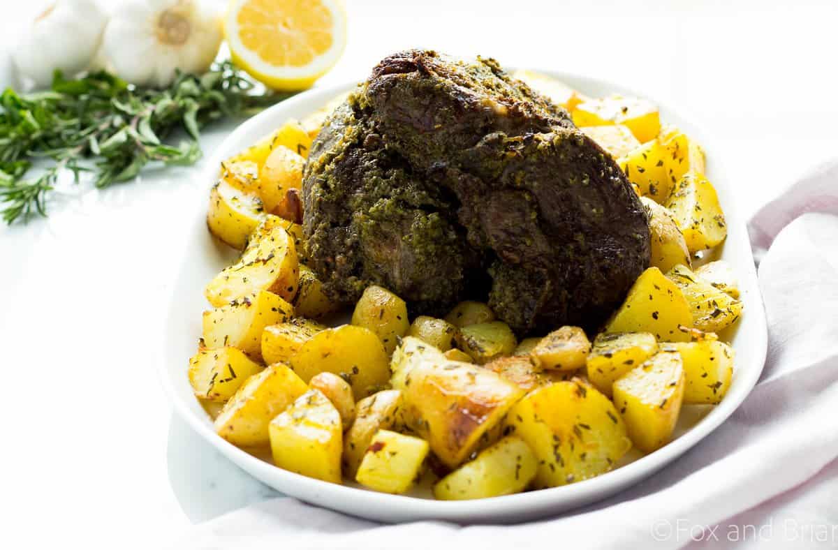 This delicious Fresh Herb boneless Leg of Lamb is smothered in a mixture of fresh herbs and garlic and then roasted to perfection. Perfect for a spring celebration dinner!