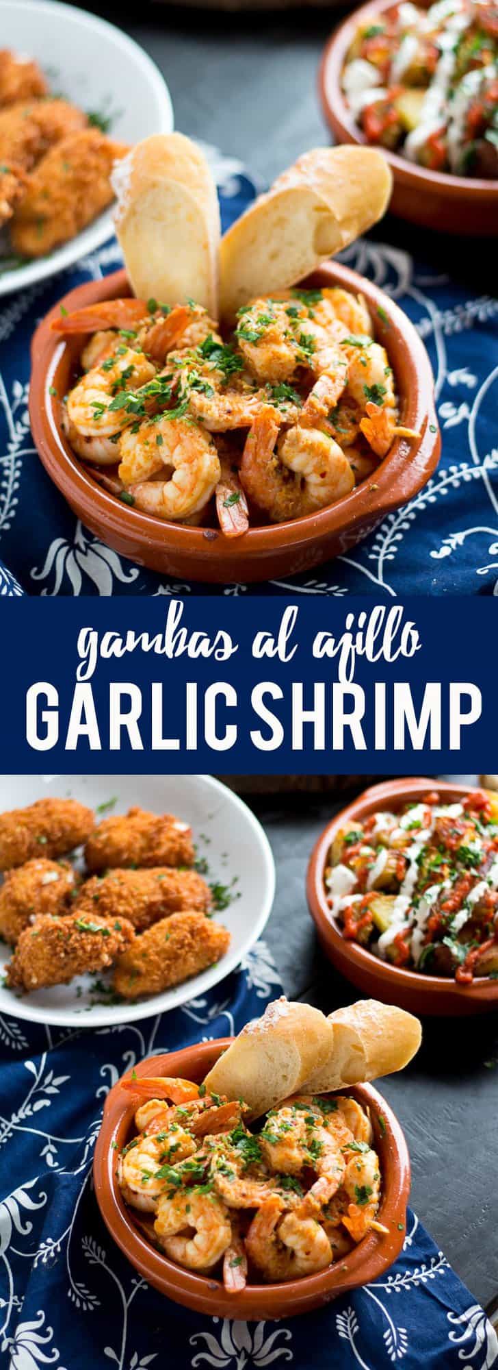 Garlic Shrimp (Gambas al Ajillo) are a classic Spanish tapas dish. Succulent shrimp in a spicy garlicky sauce that you will need to dip your bread into!