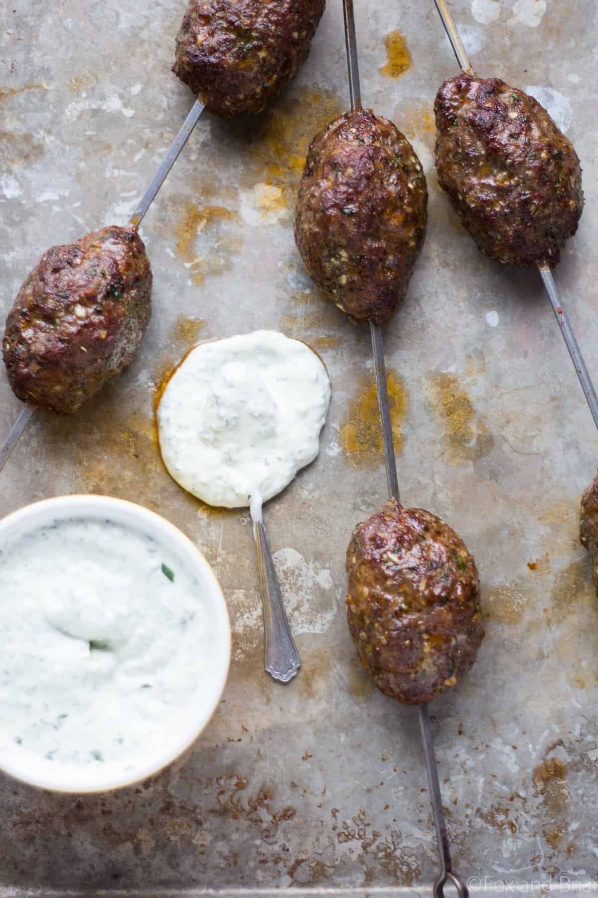 These Grilled Lamb Kofta Kebabs are spiced middle eastern meatballs that you can grill or bake in the oven!