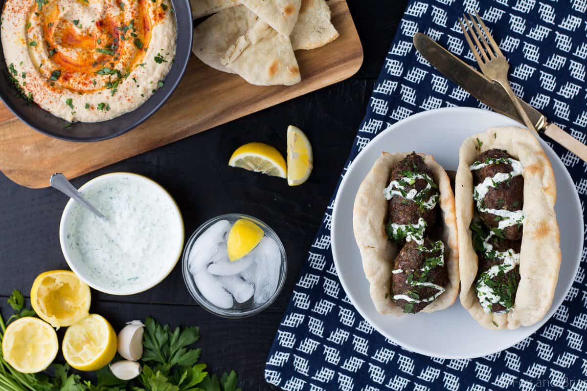 These Grilled Lamb Kofta Kebabs are spiced middle eastern meatballs that you can grill or bake in the oven!