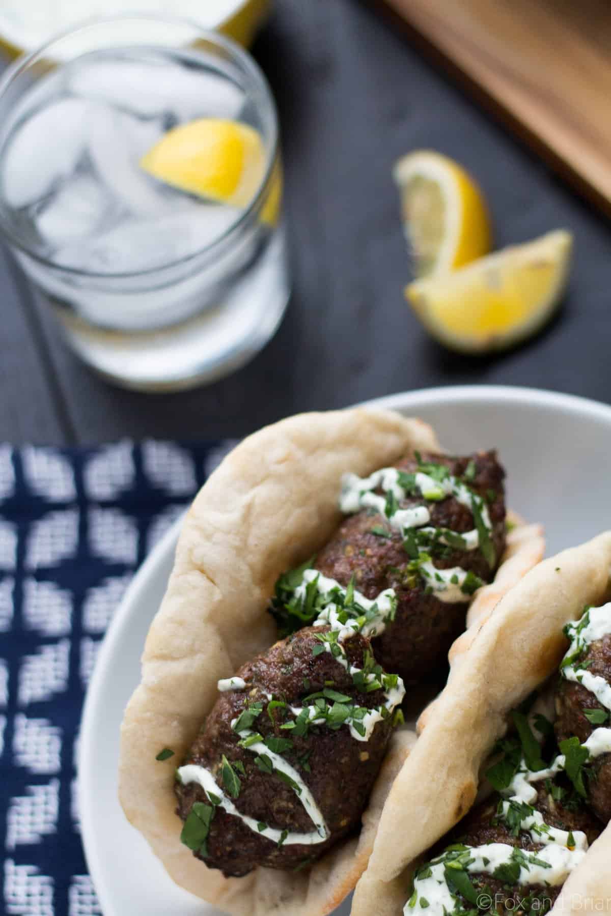 These Grilled Lamb Kofta Kebabs are spiced middle eastern meatballs that you can grill or bake in the oven!