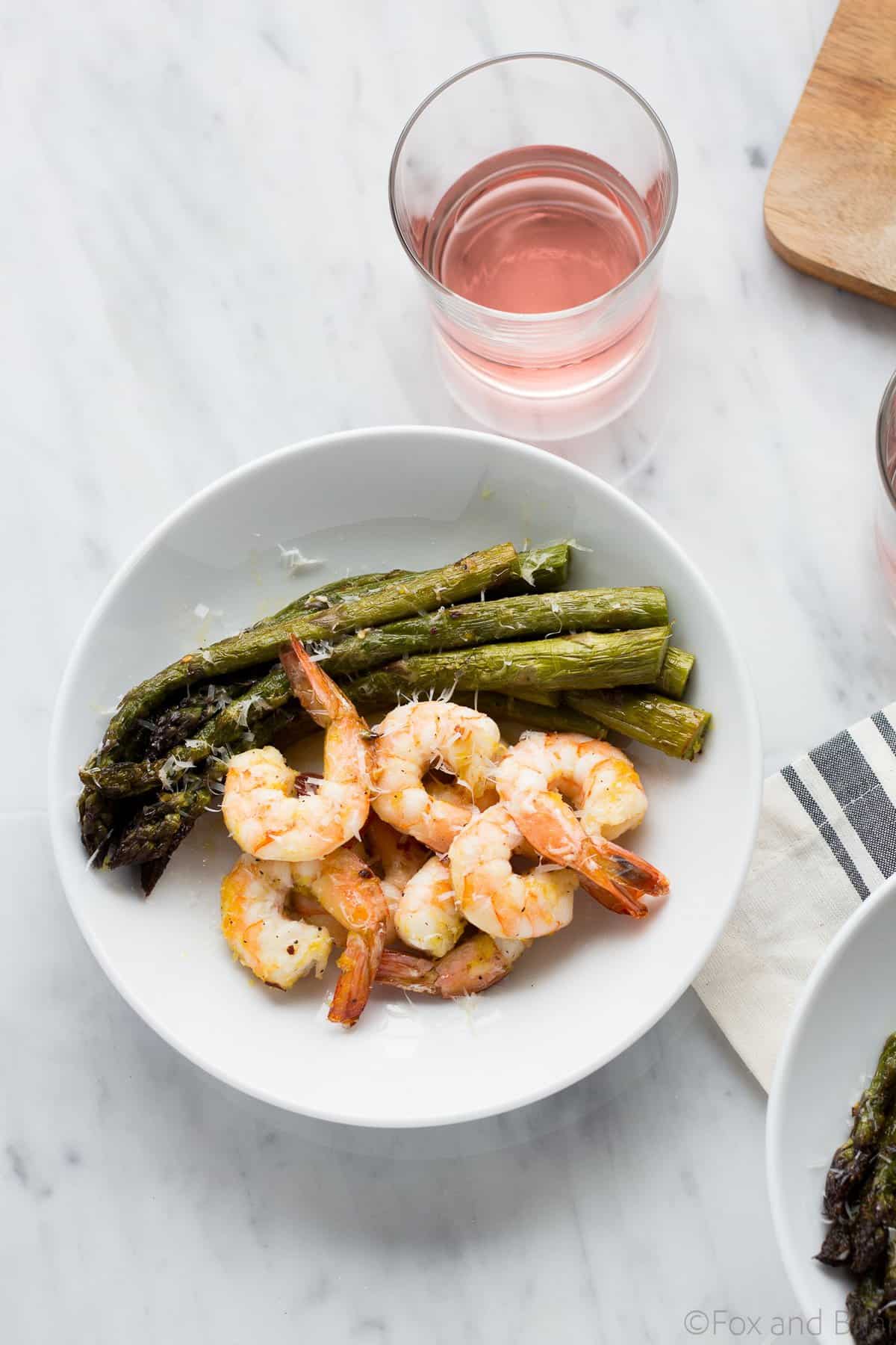 This Roasted Shrimp and Asparagus is a quick one sheet pan meal can be made in about 20 minutes and is tasty and healthy!