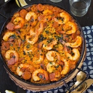 This simple Shrimp and Chorizo Paella is easy to make, has classic Spanish flavors and is an impressive crowd pleaser.