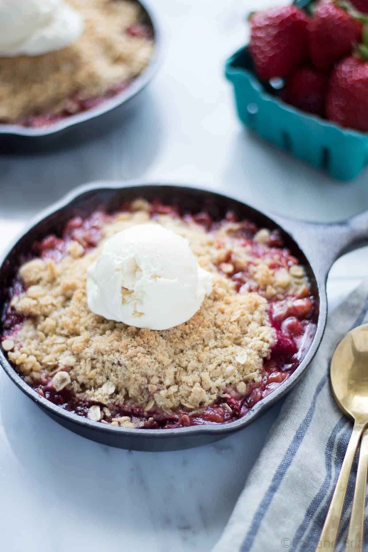 This Strawberry Rhubarb Crisp is easy to make and is the perfect spring dessert!