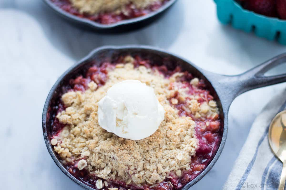 This Strawberry Rhubarb Crisp is easy to make and is the perfect spring dessert!