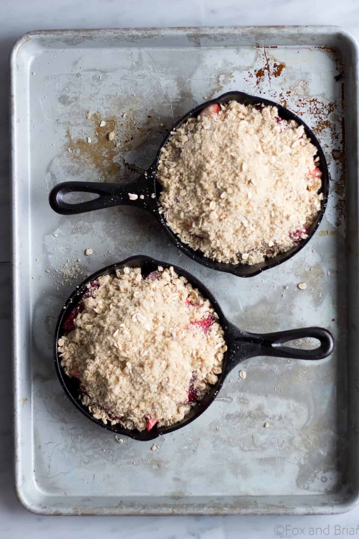 This Strawberry Rhubarb Crisp is easy to make and is the perfect spring dessert!