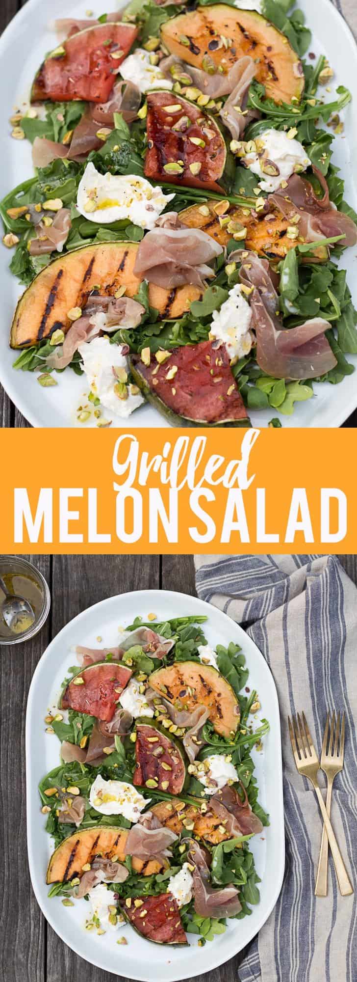 This Grilled Melon Salad with Prosciutto and Burrata is a light dinner perfect for a hot summer day!