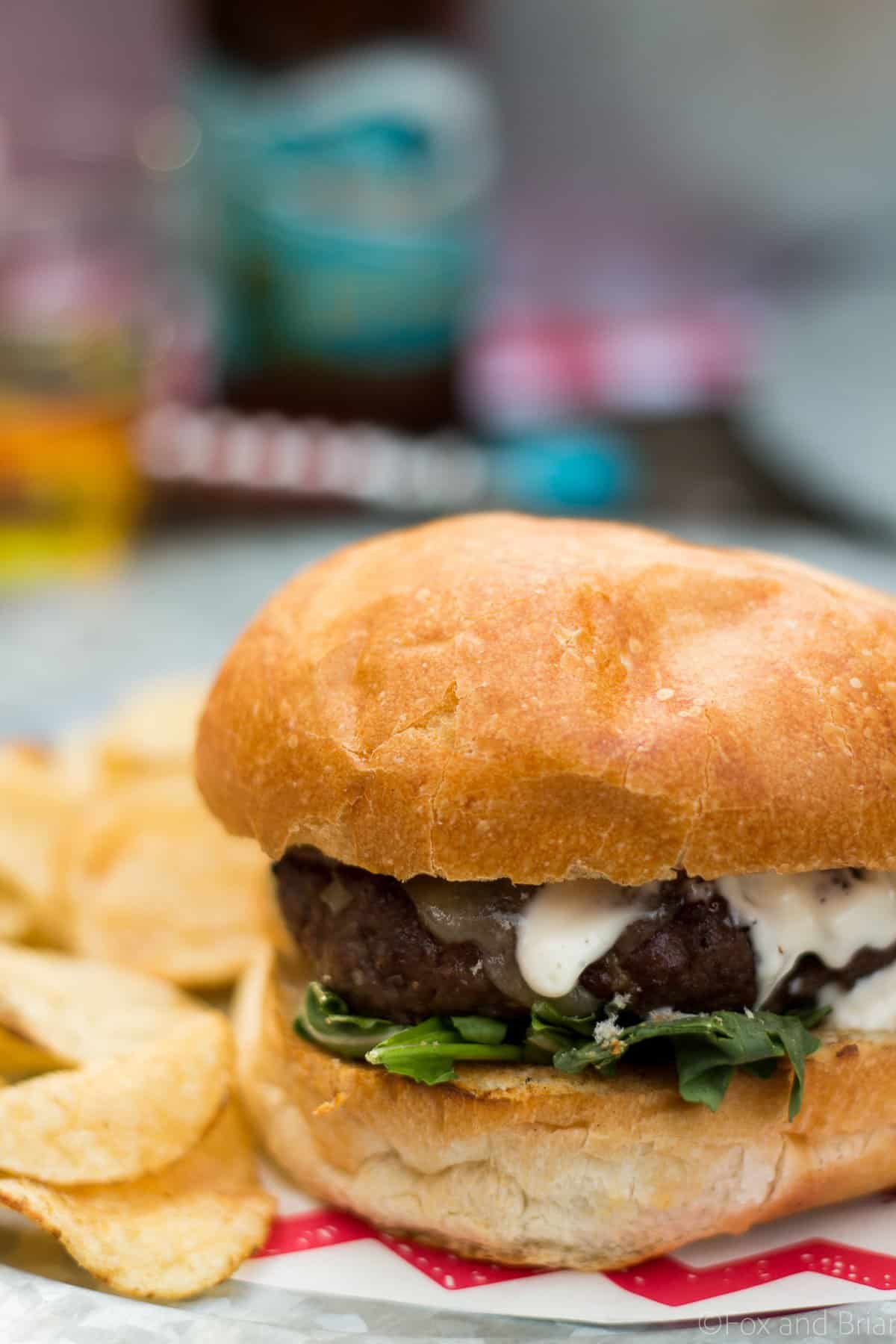 These Shallot White Cheddar Burgers use shallots to flavor the burger, and are topped with white cheddar and a garlic aioli for a flavor bomb gourmet burger!