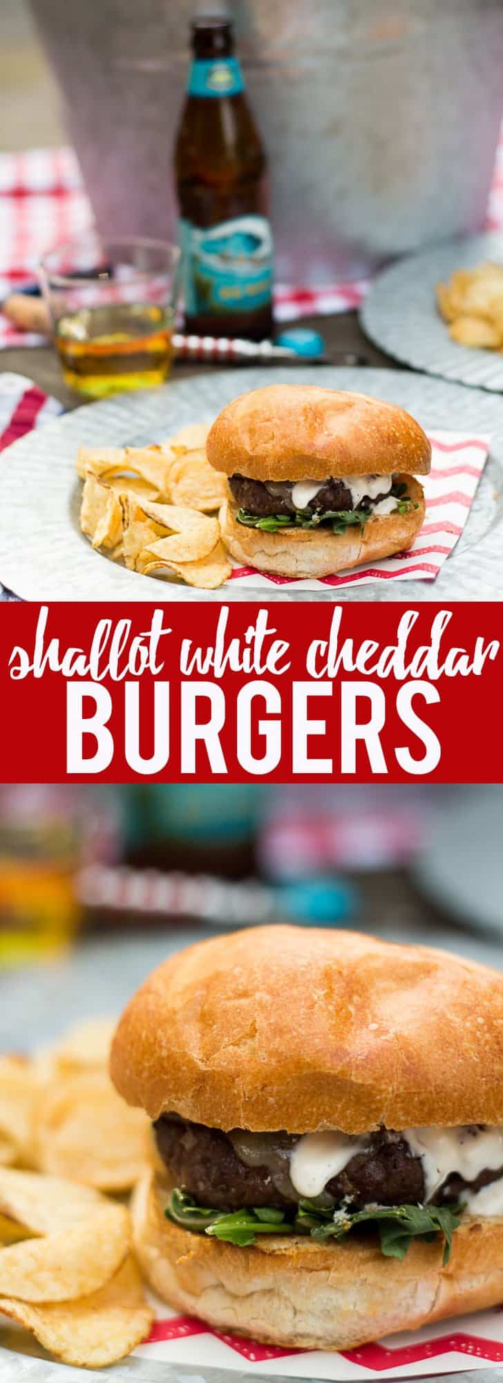 These Shallot White Cheddar Burgers use shallots to flavor the burger, and are topped with white cheddar and a garlic aioli for a flavor bomb gourmet burger!