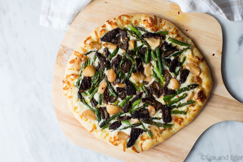 Asparagus and Morel Pizza with Garlic Confit Fox and Briar