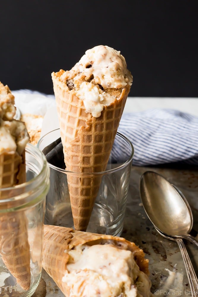 This easy recipes for No churn S'mores Ice Cream starts with a toasted marshmallow ice cream base, and mixes in crushed graham crackers and a rich chocolate sauce. Your favorite campfire treat in ice cream form!