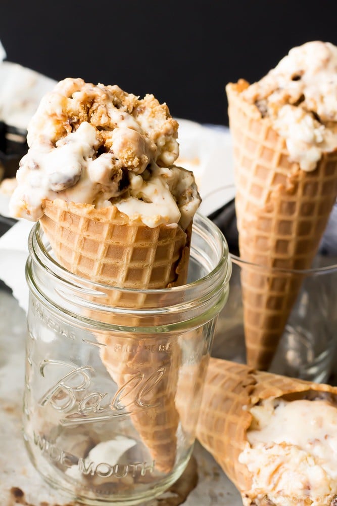 This easy recipes for No churn S'mores Ice Cream starts with a toasted marshmallow ice cream base, and mixes in crushed graham crackers and a rich chocolate sauce. Your favorite campfire treat in ice cream form!