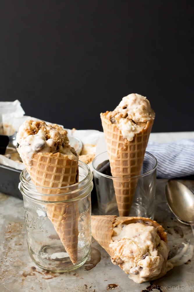 This easy recipes for No churn S'mores Ice Cream starts with a toasted marshmallow ice cream base, and mixes in crushed graham crackers and a rich chocolate sauce. Your favorite campfire treat in ice cream form!